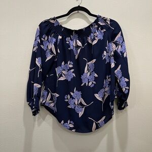 Express Blue and Purple Ruffled 3/4 Sleeve Blouse